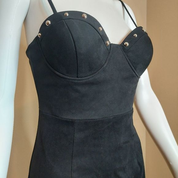 Forever 21 Black Faux Suede Bustier Style Bodycon Mini Dress w/Studs Small NWT - Picture 2 of 10